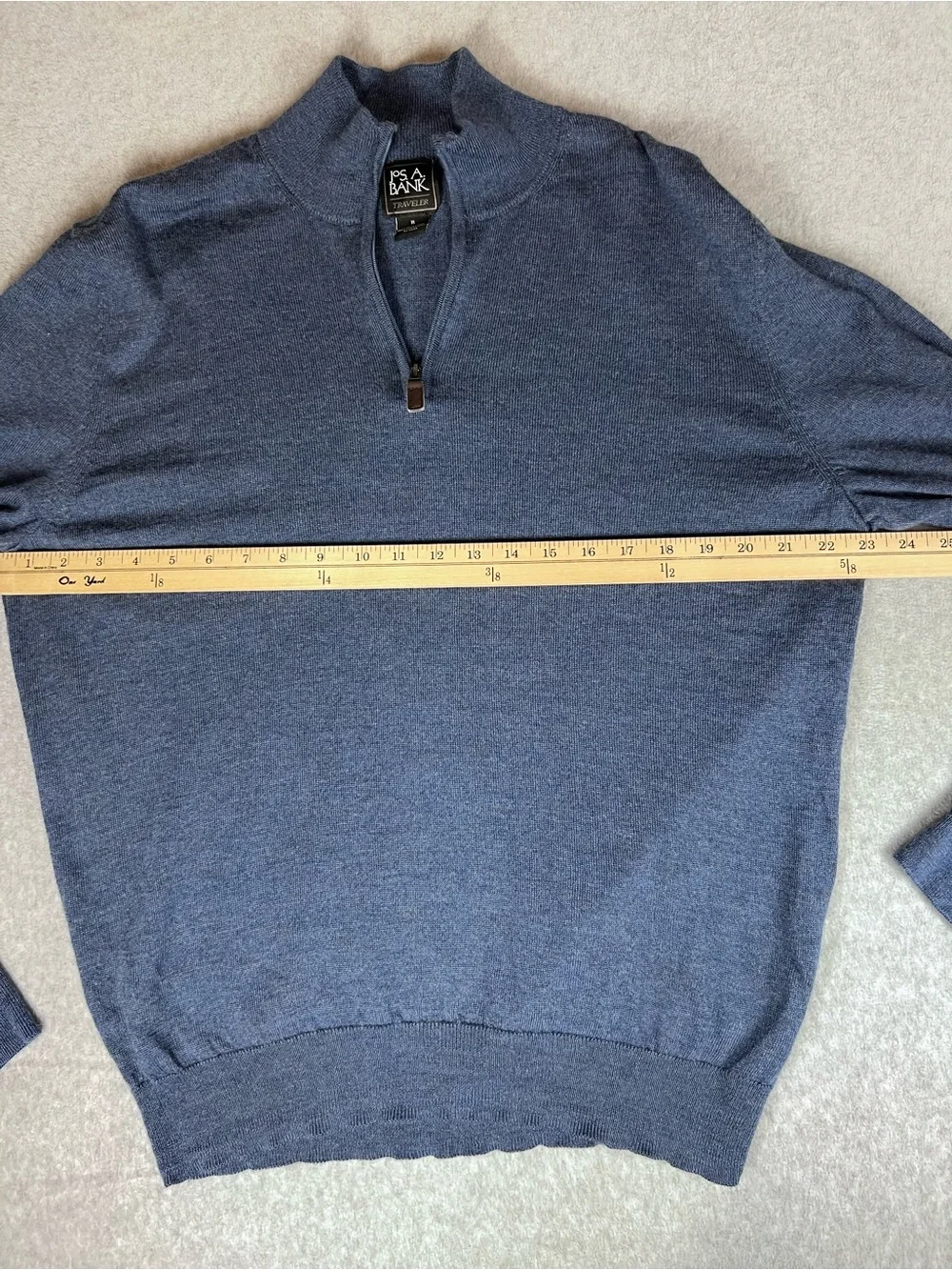 Merino Wool Jos A. Bank 1/4 Zip Pullover Sweater Blue Nautical Fisherman